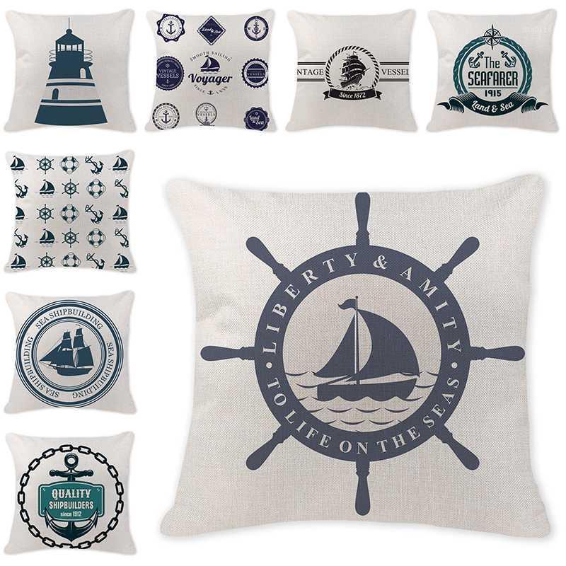 

Customized Pillowcases Blue Sea Compass Printed Cushion Cover Anchor Pattern Marine Ship Throw Pillow Case Decorative Home Decor1, As picture