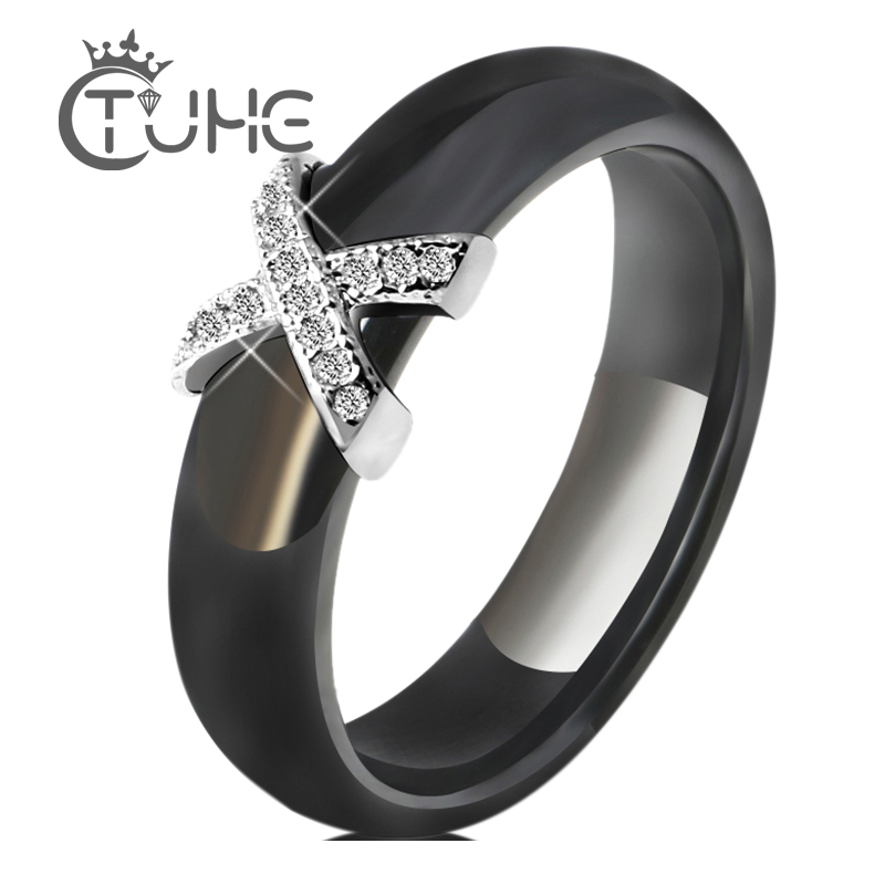 

Black White Ceramic Women' s Ring With Crystal Rings For Women Men Plus Big Size 10 11 12 Fashion Jewelry Christmas