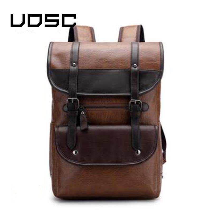 

UOSC Vintage Leather Backpacks for School Bags Men PU Travel Leisure Backpacks Retro Casual Bag Schoolbags Teenager Students, Black