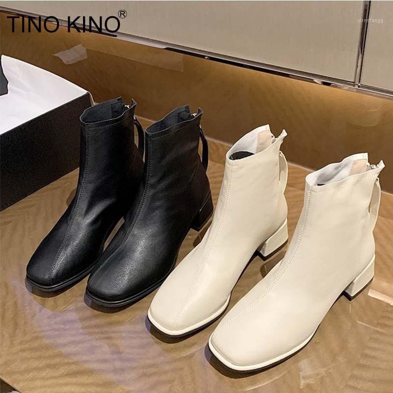 

Women Ankle Boots Shoes Ladies Autumn PU Leather Zipper Fashion Shoe Square Toe Med Heels Female 2020 Pumps New Footwear Comfort1, Beige