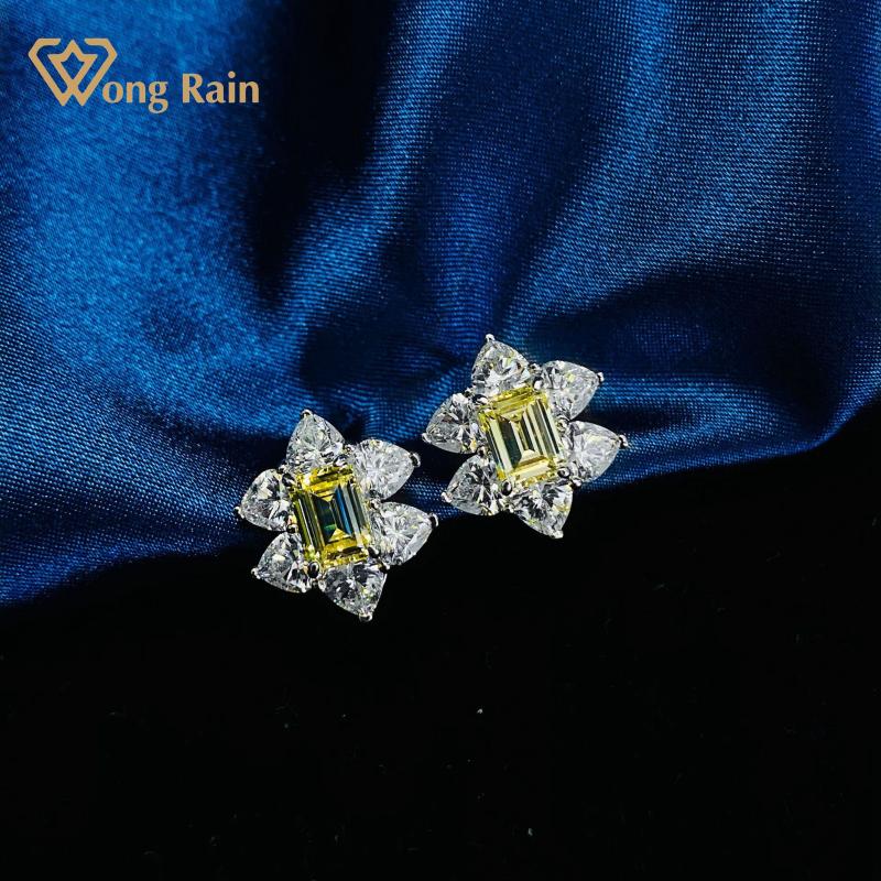 

Wong Rain 100% 925 Sterling Silver Emerald Cut Created Moissanite Gemstone Wedding Engagement Flower Women Earrings Fine Jewelry