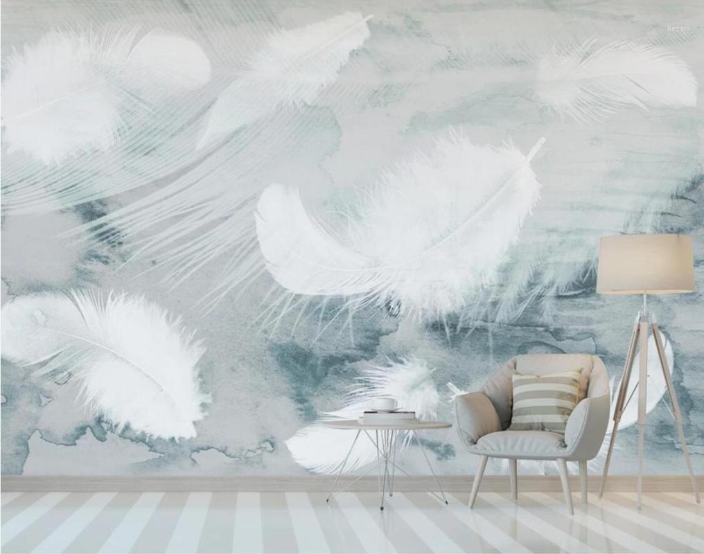 

Nordic Watercolor Feather Wallpaper 3D Mural for Living Room Bedroom Home Wall Decor Art Wall Paper Rolls Contact Paper Custom1, As pic
