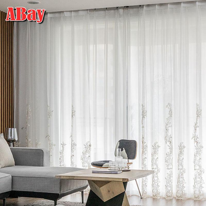 

Embroidery Sheer Curtains for The Living Room White Tulle for Windows On Bedroom Home Decoration Luxury Floral Voile Drapes, White curtains