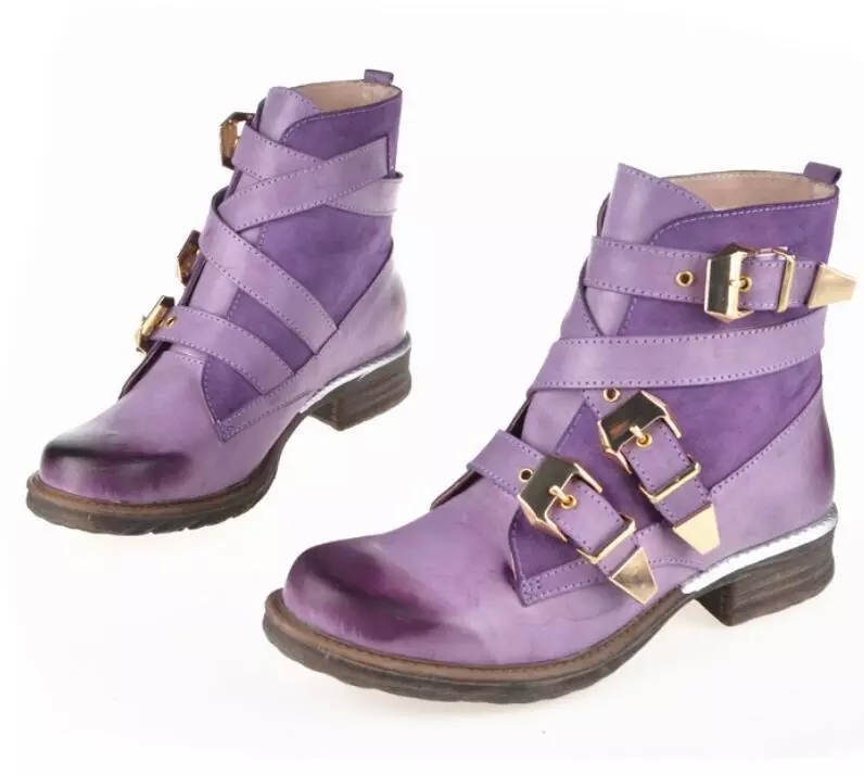 

British Fashion Women Purple Short Ankle Boots Genuine Leather Blue Winter Gladiator Boot Shoes Botas Mujer -43 #Vo8b