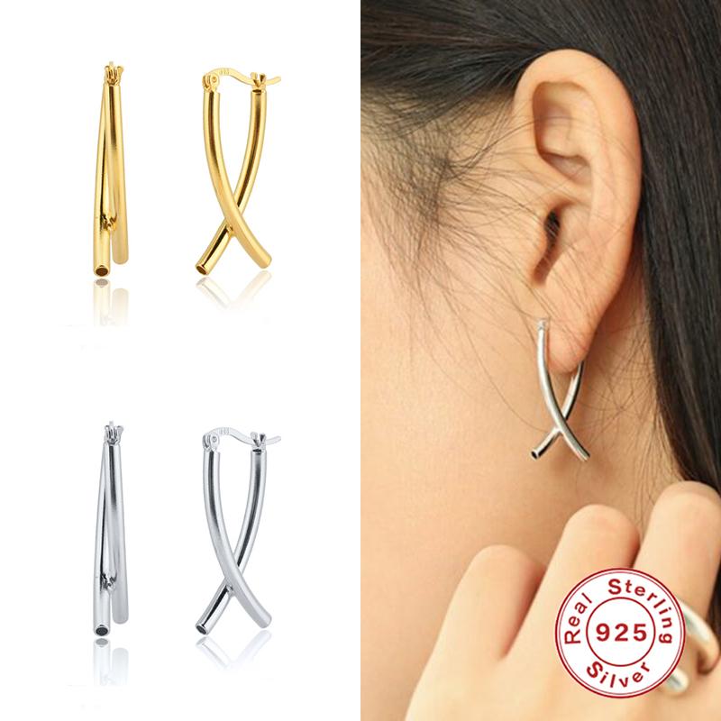 

GS Cz Ear Studs Cartilage Earring for Women S925 Sterling Silver Stud Earring X-Shape Ear Piercing Fine Jewelry Gifts pendientes