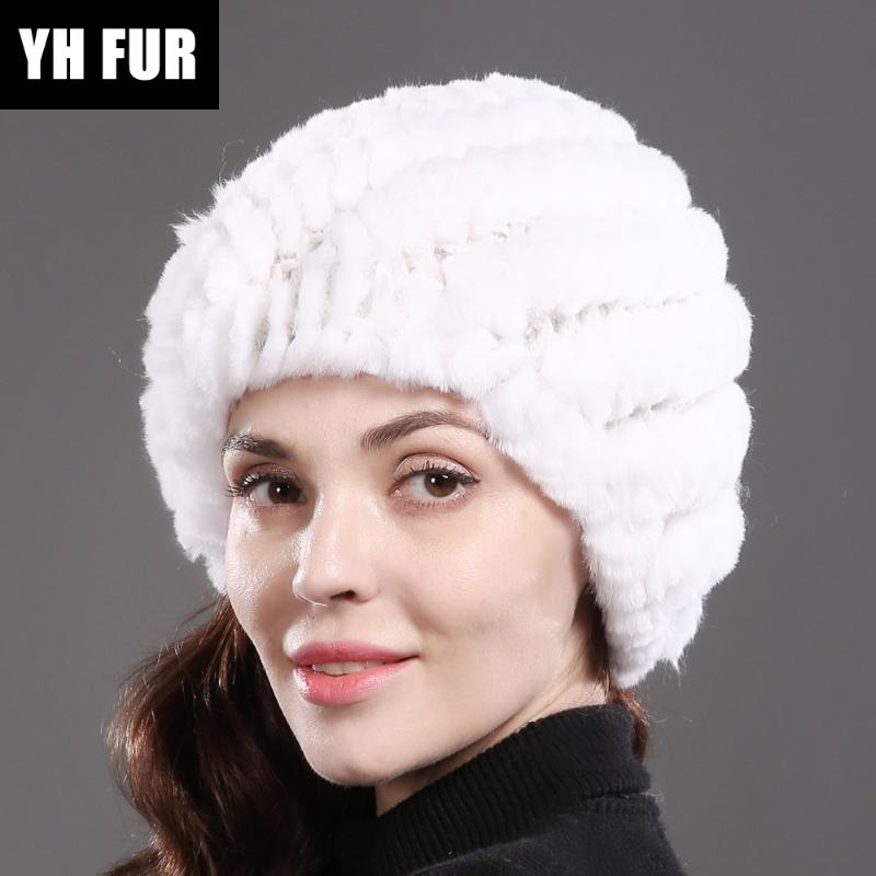

Beanie/Skull Caps 2021 100% Real Genuine Rex Fur Cap Russia Winter Natural Hat Women Warm Skullies Beanies, Grey white