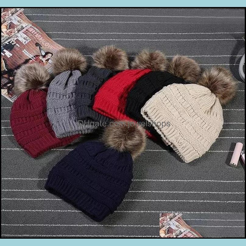 

Beanie/Skl Caps Hats & Hats, Scarves Gloves Fashion Accessories Kids Adts Thick Warm Winter Hat For Women Soft Stretch Knitted Pom Poms Bean, 9 colors to choose