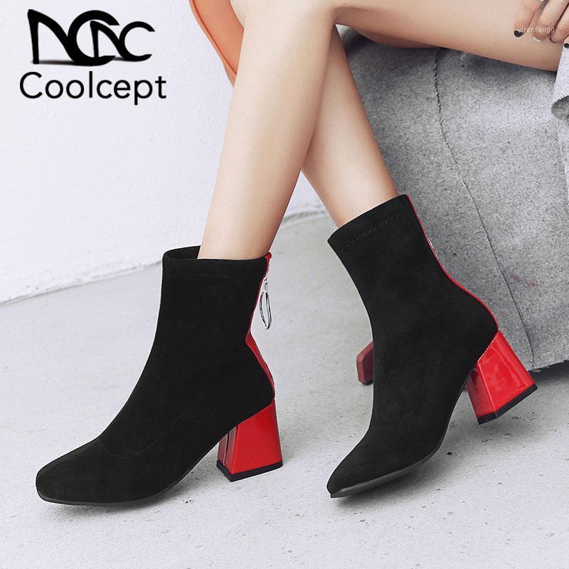 

CoolCept Plus Size 32-48 Women High Heels Boots Fur Winter Ankle Boots Mixed Color Short Fashion Warm Shoes Ladies1, Black