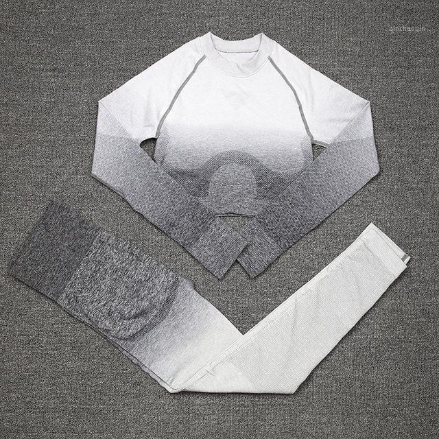 

3pcs Set Seamless Yoga Set Workout Fitness Clothing Sport Wear Women Gradient Crop Top Sports Bra Leggings Suit Female1, 2pcs gray