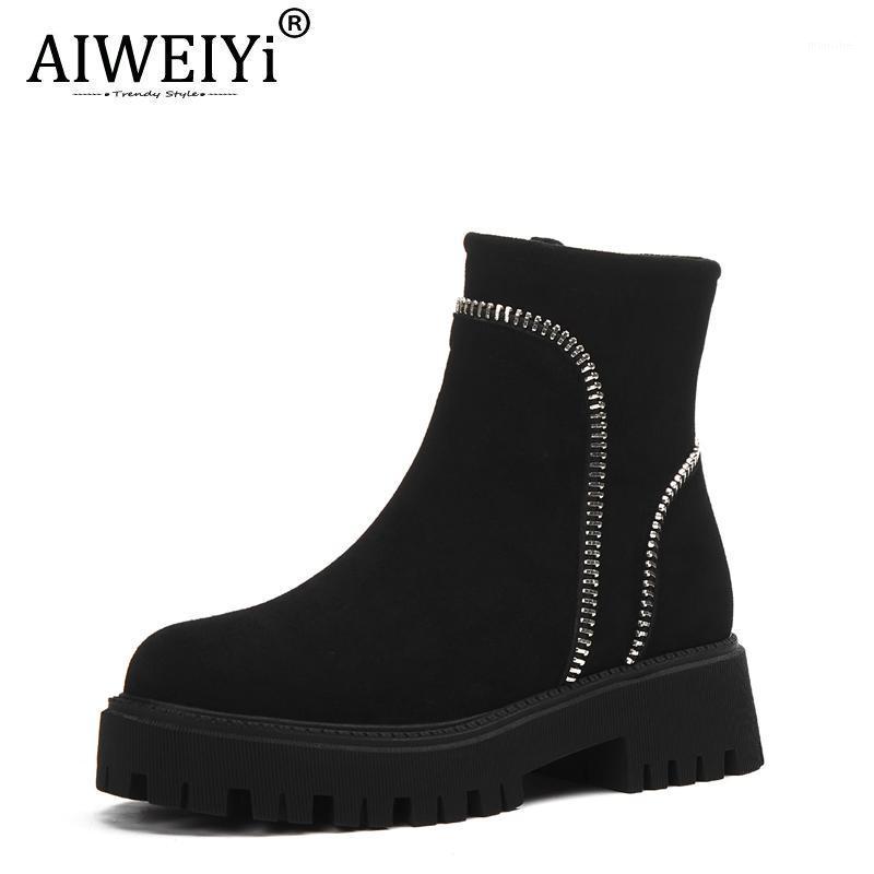 

AIWEIYi Women Boots Round Toe Thick Heels Ankle Boots For Women Genuine Leather Winter Platform Warm Casual Shoes Footwear1, Blackwinter