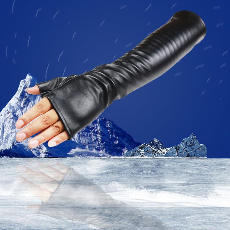 

Women Girl Luxurious PU Leather Winter Super Warm Gloves Cashmere Half finger offer maximum protection Female Gloves Christmas