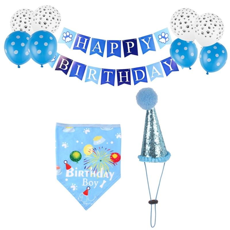 

Dog Birthday Bandana Birthday Hat Scarfs Flag Balloon Party Supply B2QB, Blue