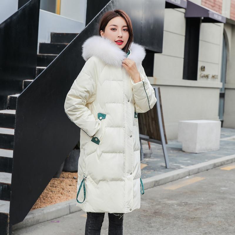 

Tcyeek Winter Clothes 2019 Korean Long Thick Warm Duck Down Coat Female Real Fur Hooded Down Parkas Ladies Outerwear LW23891, Black