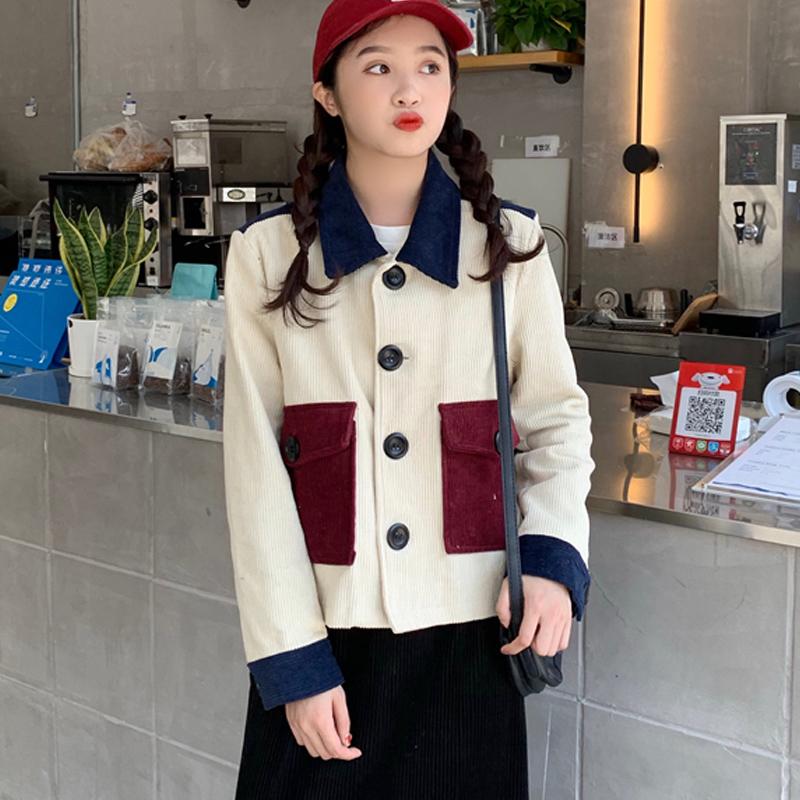 

long sleeve Women's Clothing casual single breasted pockets turn-down collar Harajuku style Jackets autumn tops vetement femme, Photo color