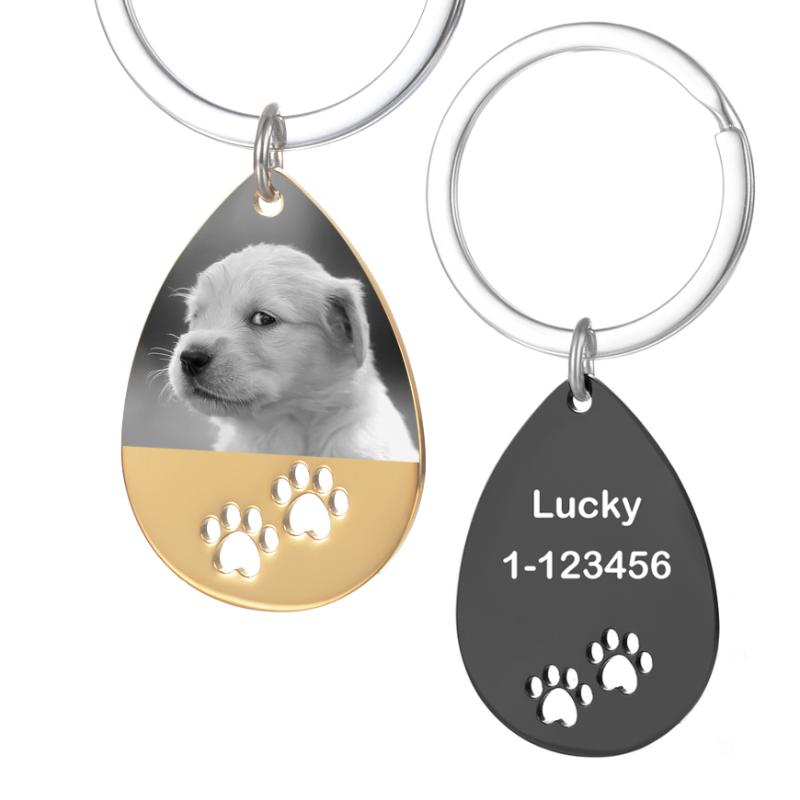 

Keychains Personalized Customized Po Engrave Dog Tag Stainless Steel Water Drop Keepsake Key Chains For Gifts SL-121