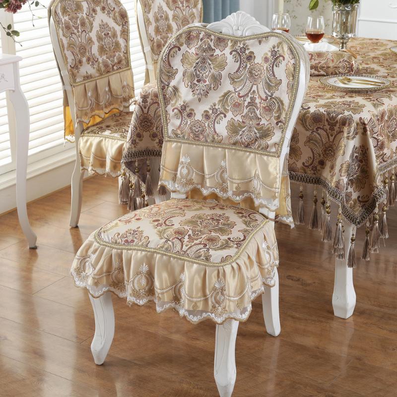 

European Classical Jacquard Chair Cover Cushion Vintage Luxury Splice Lace Chair Back Cover Style Home Fabric Decoration