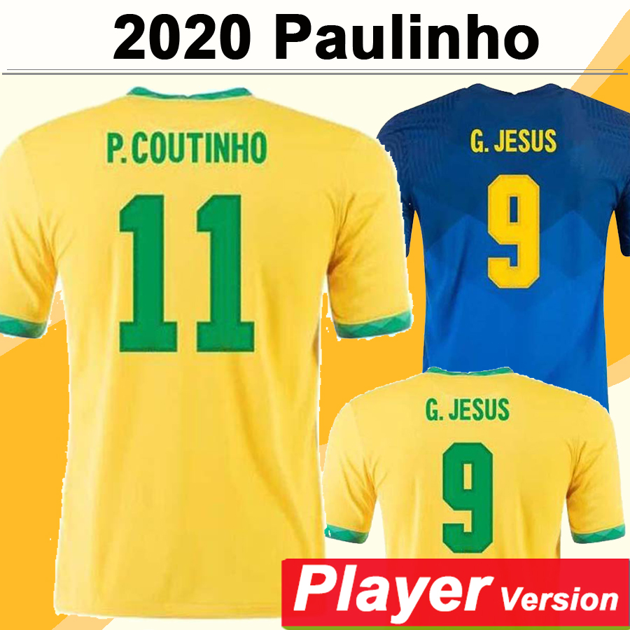 

2020 P. COUTINHO G. JESUS Player Version Men Soccer Jerseys National Team PAULINHO D. COSTA MARCELO COUTINHO Home Away Football Shirt, Qy1082 2020 home no patch