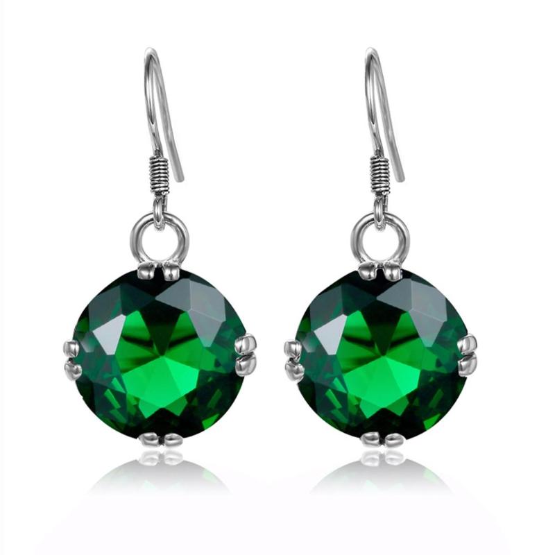 

Szjinao Silver Earrings For Women Real 925 Sterling Silver Green Emerald Dangle Earrings Wedding Gift Party Fashion Jewelry New