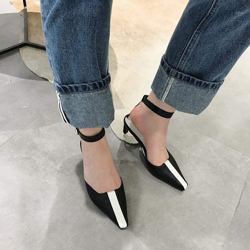 

Fashion Women Sandals Small Square Toe Thick Mid Heels Mixed Color Ankle Strap Sandals Elegant Fashion Dress Party Shoes Woman1, Black