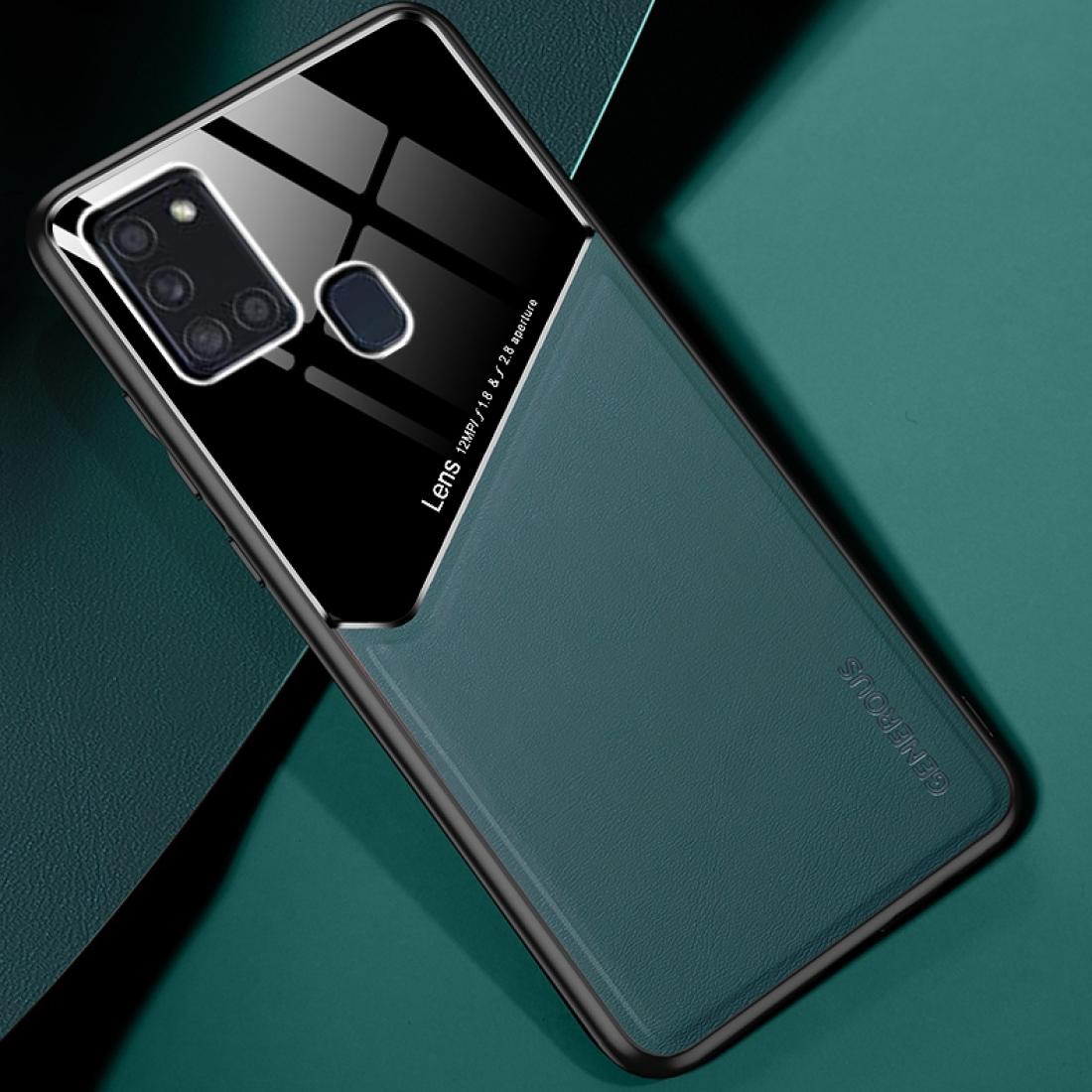 

For Samsung Galaxy A21s All-inclusive Leather Organic Glass Protective Case with Metal Iron Sheet