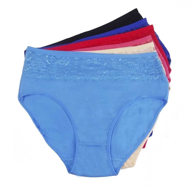 

6 Pcs/Lot Hot Sale Plus Size Women's Clothing High Waist Solid Color Women Cotton Lace Briefs Panties 6956 201112, Multi