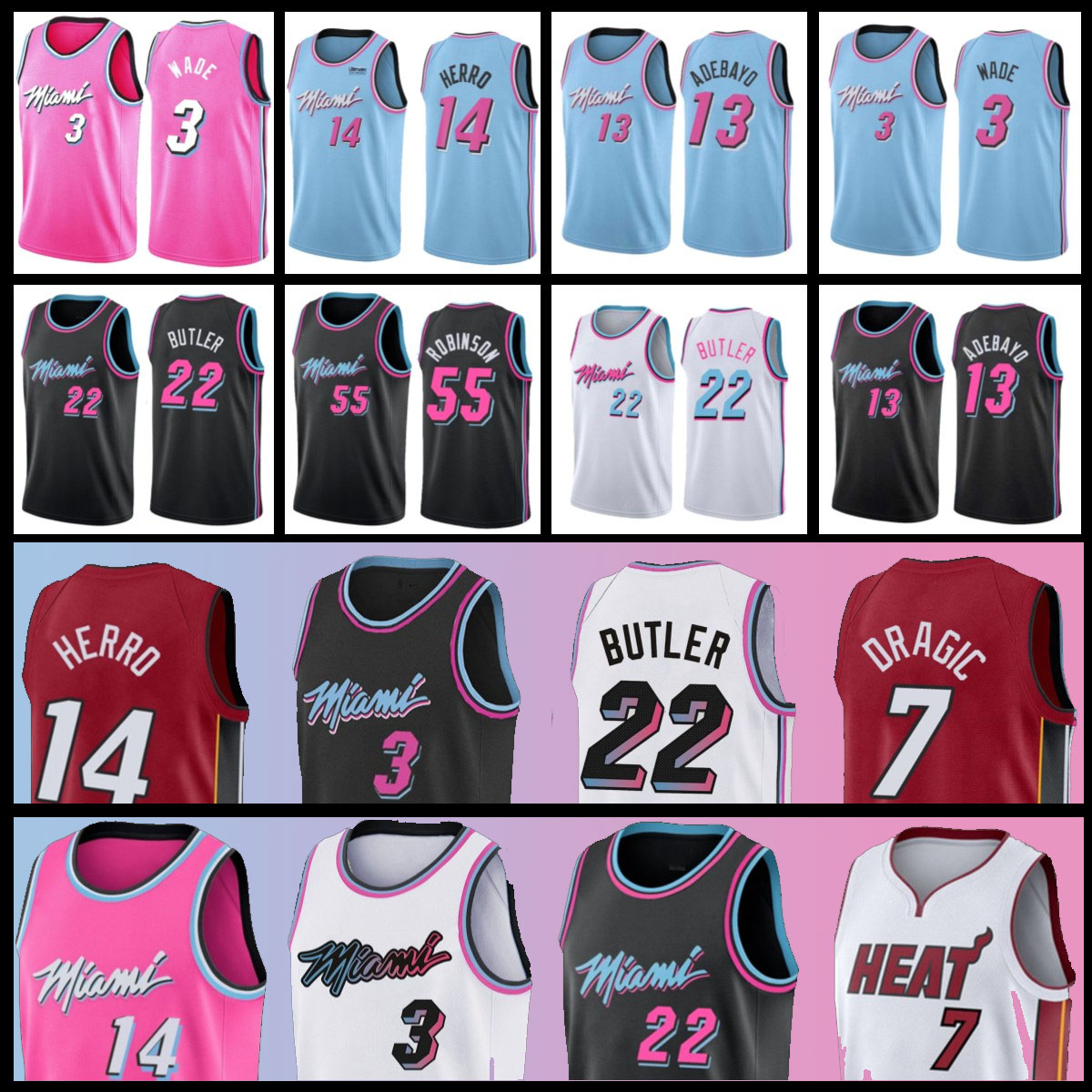 

NCAA Butler Jeresy Wade Men Jimmy Dwayne Tyle City Dwyane Pelican Herro Miami Heats Goran Bam Dragic Duncan Adebayo Basketball Jersey, Black;red