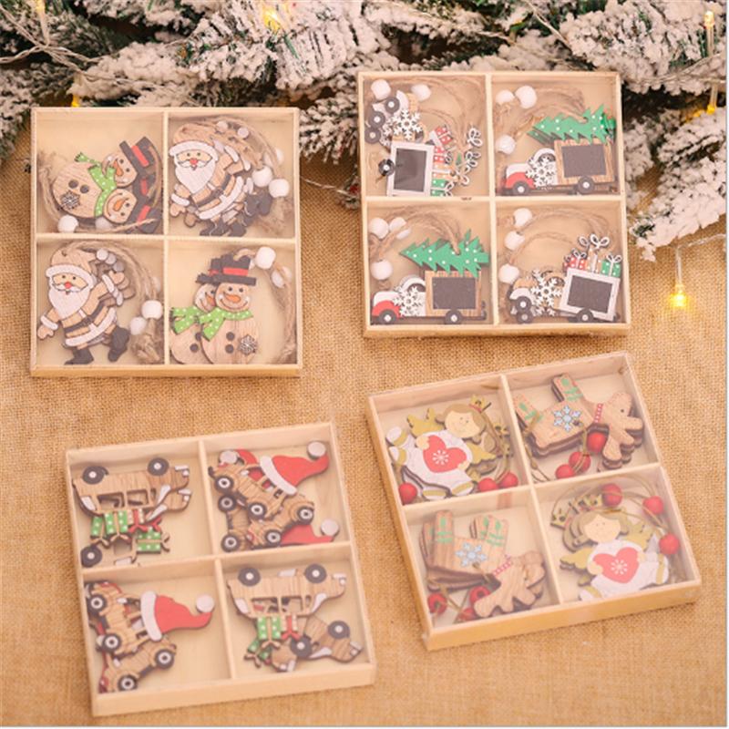 

Christmas Gift 12pcs/box New Year Decoration 2021 Wooden Pendant Santa Claus Christmas Decoration Navidad 2020 Natale Noel