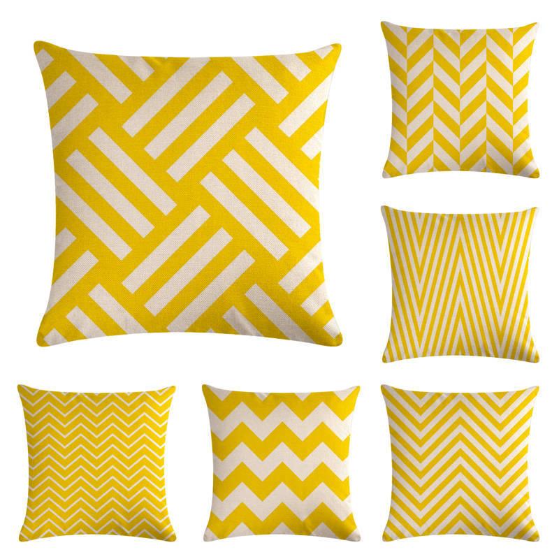 

Yellow Geometry pattern Cushion cover Geometric Printed pillowcases Linen cotton Pillow covers Sofa 45x45cm cushion cover, 13