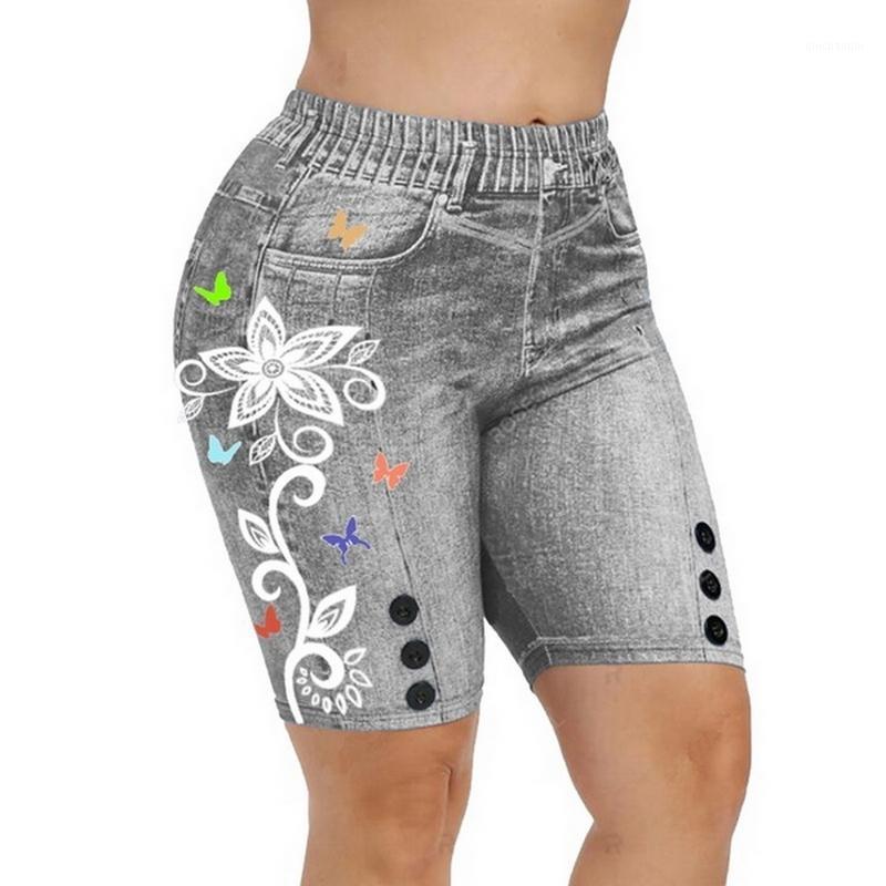 

Women Summer High Waist Denim Button 3D Print Butterfly Jeans Plus Size Women Shorts Femme Push Up Skinny Denim Shorts1