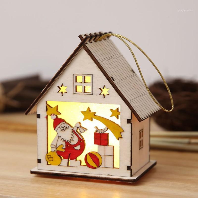 

Christmas Tree Hanging Decoration Wood Color Snowman Light Cabin Hotel Bar Home Decor Crafts Hanging Decorations1