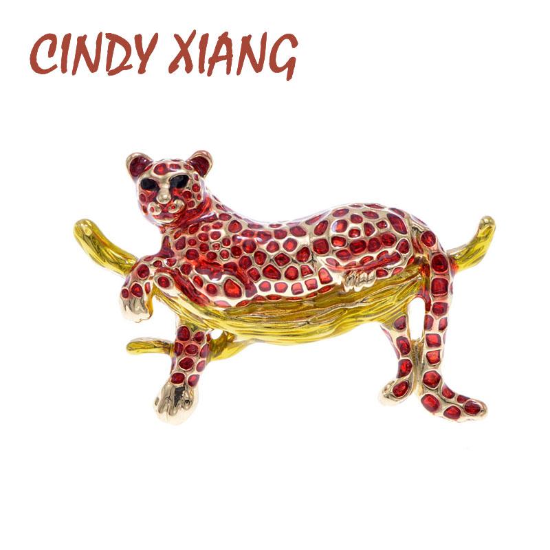 

CINDY XIANG 3 Colors Choose Enamel Vivid Leopard Brooches For Women Laying On Branch Leopard Fashion Brooch Pin High Quality