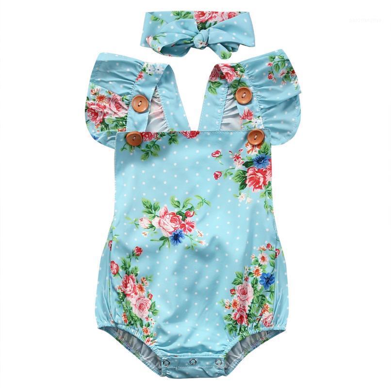 

Newborn Headband Infant Baby Girl Floral Romper Jumpsuit Bodysuit Clothes Outfit1, As pic