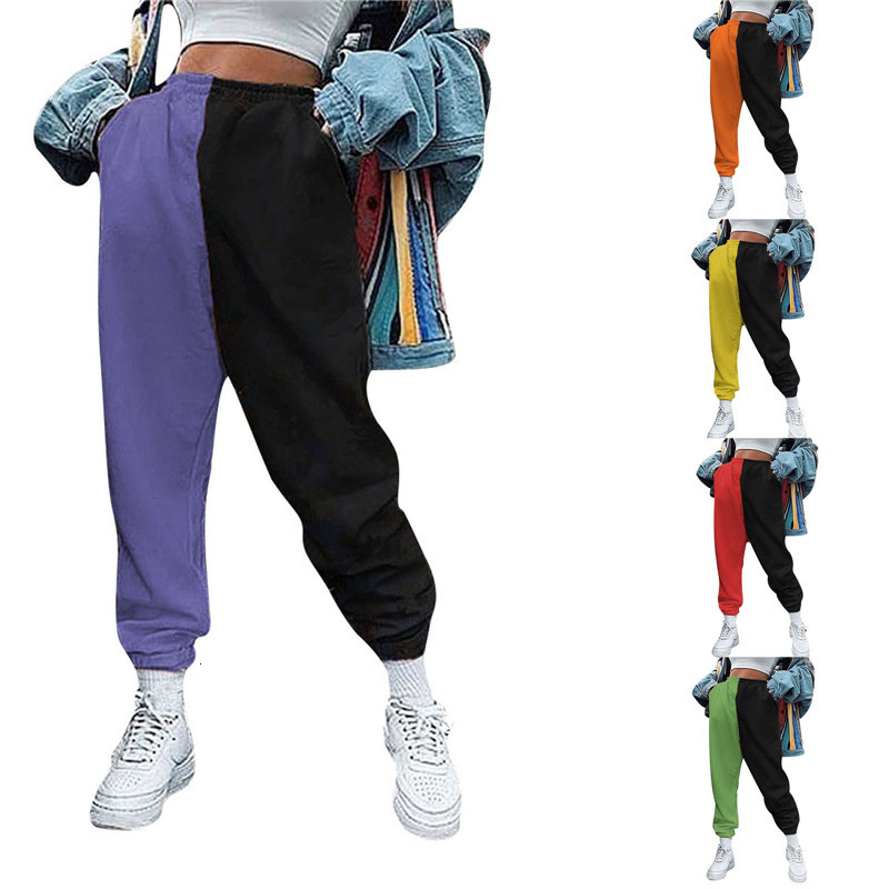 

Female Harem Pants Sweatpants Women High Waist Streetwear Patchwork Colored Pants High Waist Casual Elastic Waist Trousers 2021 VQAC