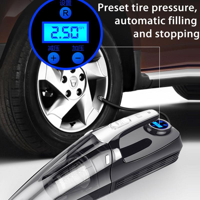 

Dual Use Car Handheld Vacuum Cleaner Digital Tire Inflator Pump Pressure Gauge LED Light Vacuum Cleaner For Home Auto Car