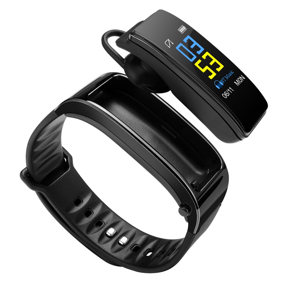 

Mosmart Wrist Band 0.96 inch Color Touch Screen 2 in 1 Bluetooth Earphone Smart Bracelet Handsfree Smart Watch Fitness Headset Black Color