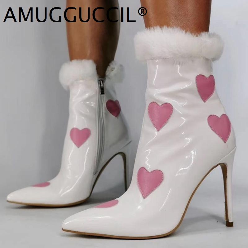 

Customize 2020 New Plus Big Size 36-43 White Faux Fur Fashion Sexy Zip High Heel Female Lady Autumn Winter Women Boots X2050, White 2