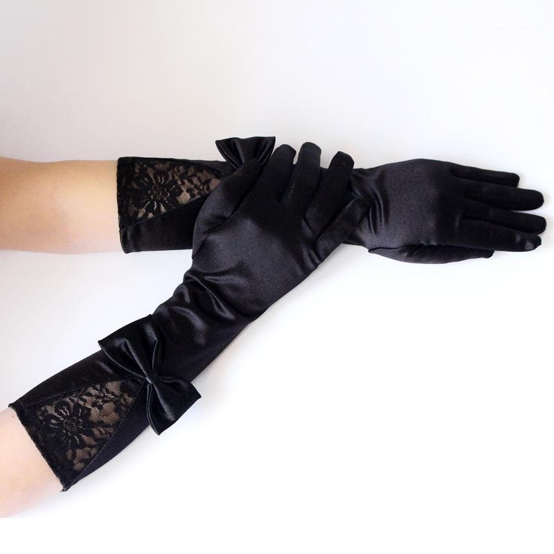 

Bow Lace Satin Gloves Dance Performance Etiquette Gloves Nightclub Satin1