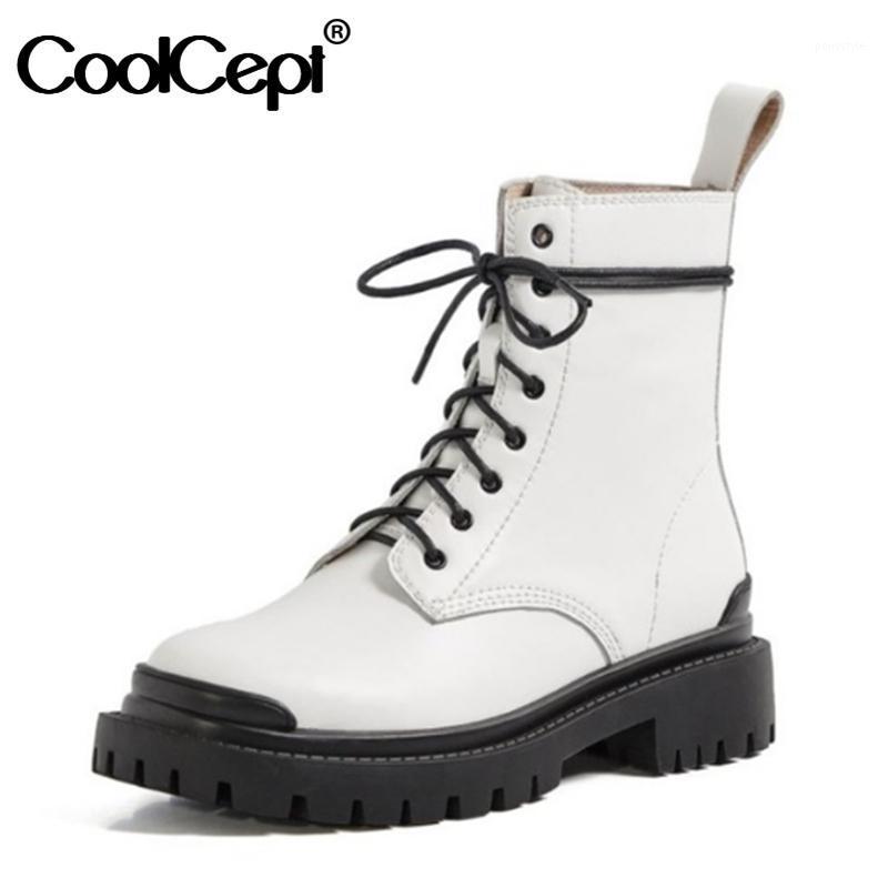 

CoolCept New Women Ankle Boots Lace Up Genuine Leather Short Boots Women Fashion Cool Thick Bottom Woman Size 33-401, Black