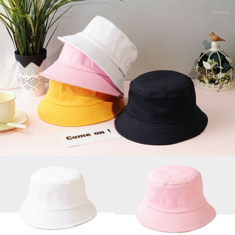 

Fashion New Kids Bucket Hat Summer Fishing Fisher Beach Festival Sun Cap Cotton Solid Hat1, White