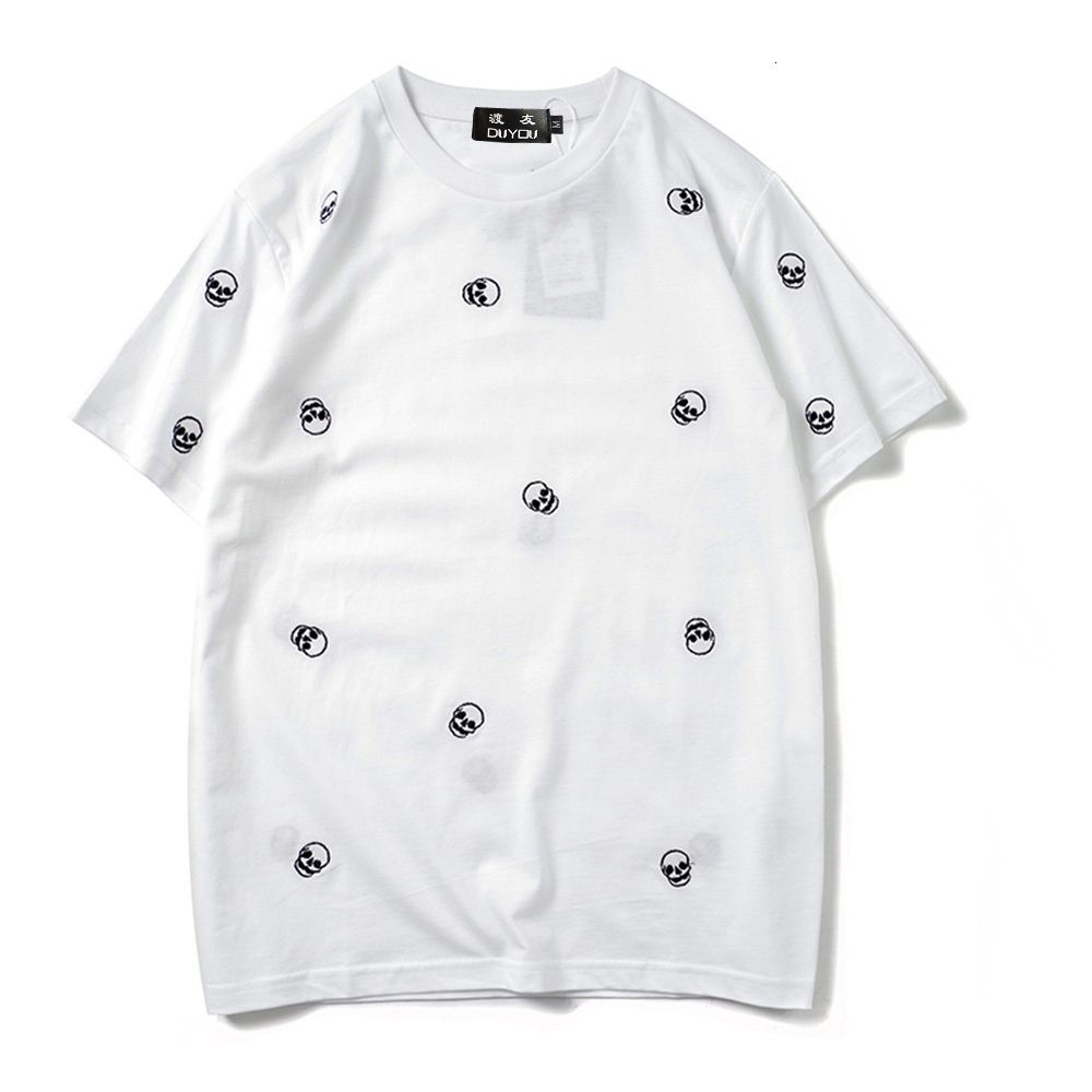 

Full Body Small Skull Embroidery Cotton Short Sleeve Men' Cartoon Parttern T-shirt Women Shirts|streetwear K8d2, Black