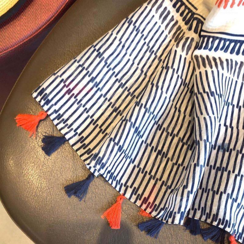 

PHLE Scarf female autumn and winter silk scarf navy blue twill geometric cotton decoration shawl silk1