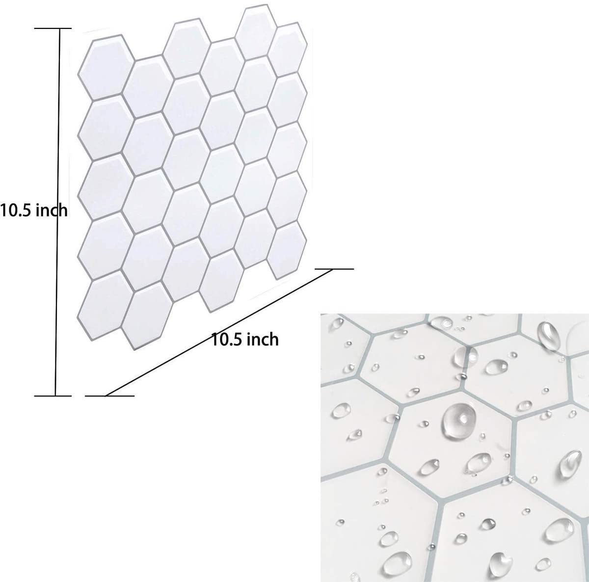 

Wall Sticker Wallpaper Tile Post 3D Modern Honeycomb Style Kitchen Bathroom Waterproof & Dirt Proof 10.5'' x10.5