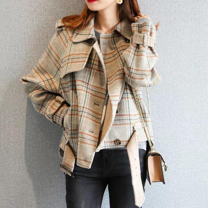 

Autumn Korean Office Lady Short Coat Women Plaid Woolen Overcoat Fashion Coats Woman Jackets, 11