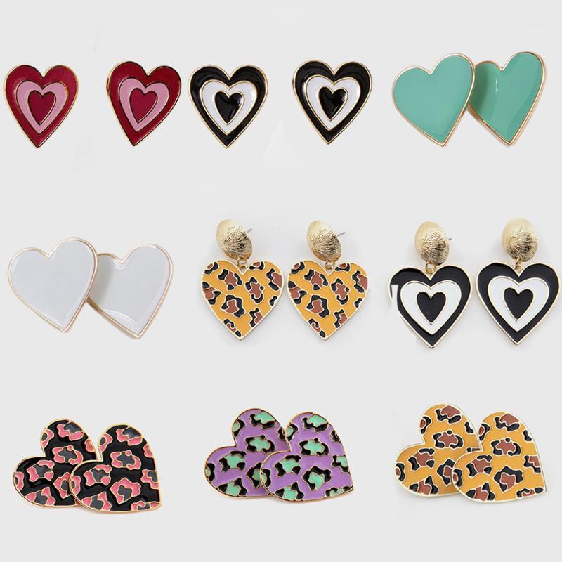 

2020 Fashion Jewelry Female Sexy Cute Statement Earring Eco-friendly Enamel Leopard Solid Love Heart Stud Earings For Women1