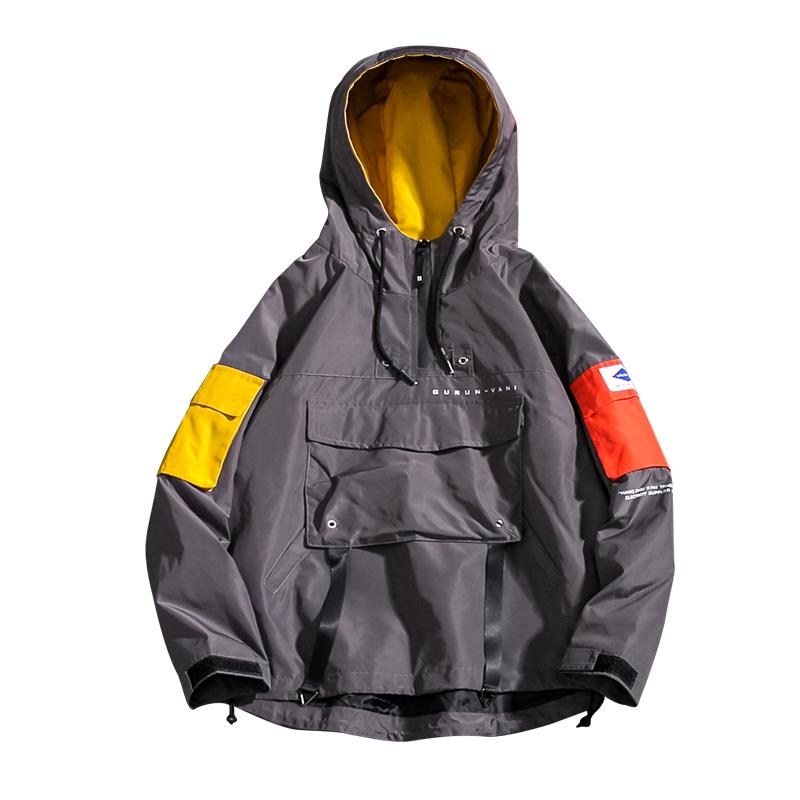 

Front Pocket Pullover Jackets Men 2020 Autumn Half Zipper Hoodie Jacket Male Hip Hop Casual Windbreaker Coat Streetwear M-5XL, Dark grey