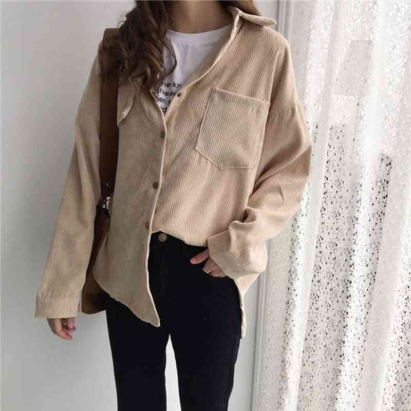 

Vintage Long Sleeve Shirts Spring And Autumn Women Solid Batwing Sleeve Blouse Warm Corduroy Blouses Women Tops, White