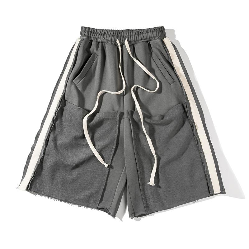 

Contrast stitching shorts men's elastic waist pants casual pants Polyester Cotton Casual Shorts Regular Pockets Knee Length, Gray
