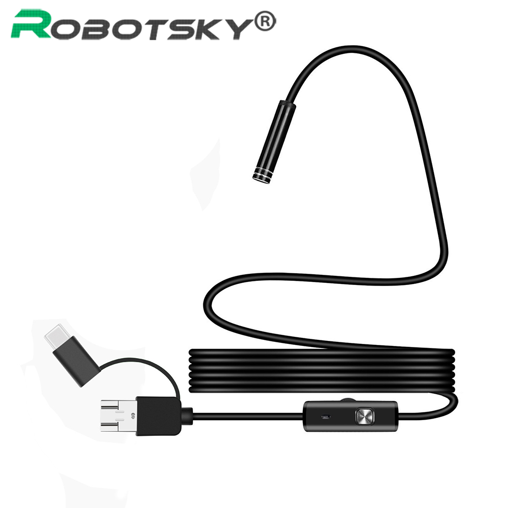 

3 in 1 7mm Type C Waterproof 6 Led Micro USB Endoscope Borescope Inspection Camera