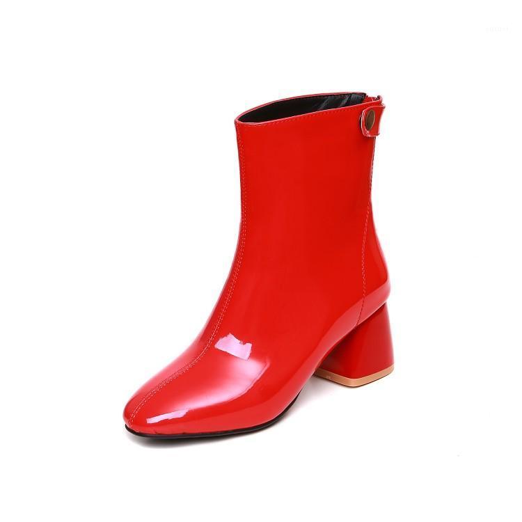 

PQECFS Big size 30-47 high quality 2020 spring & autumn women solid high heels ankle boots 3 colors1, Black