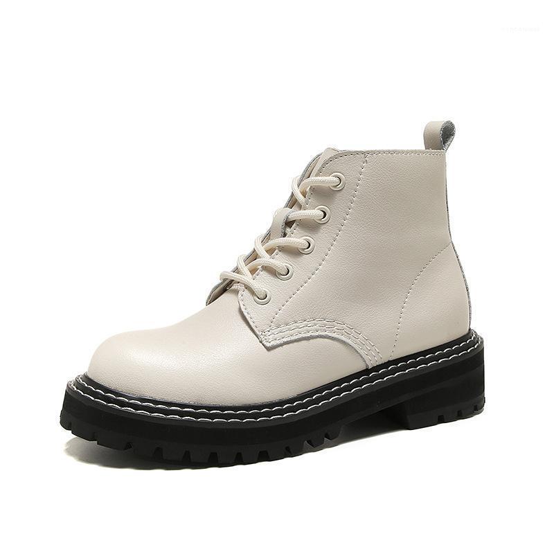 

Black Ankle Boots For Women's British Style Low Heel Flat Short Boots Ladies Motorcycle Cool Shoes1, Beige